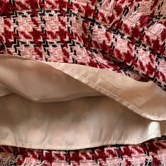 Mango Tweed mini-skirt with chain red pink plaid - Picture 11 of 12